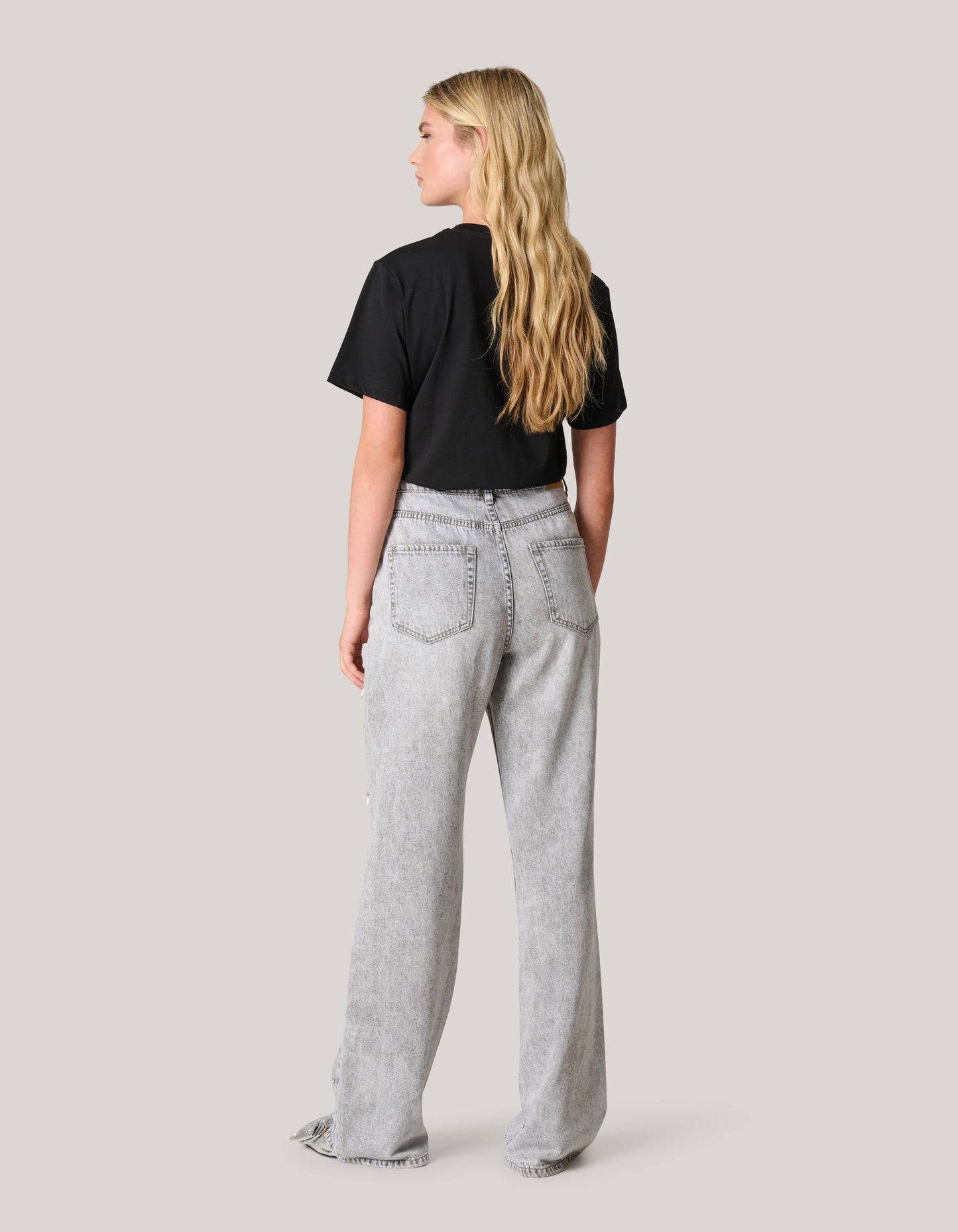 Shoeby embellished straight fit jeans silver grey