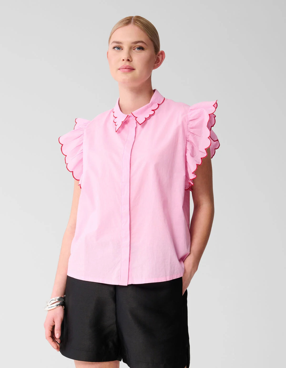 Shoeby embroidery ruffle top pink lemonade