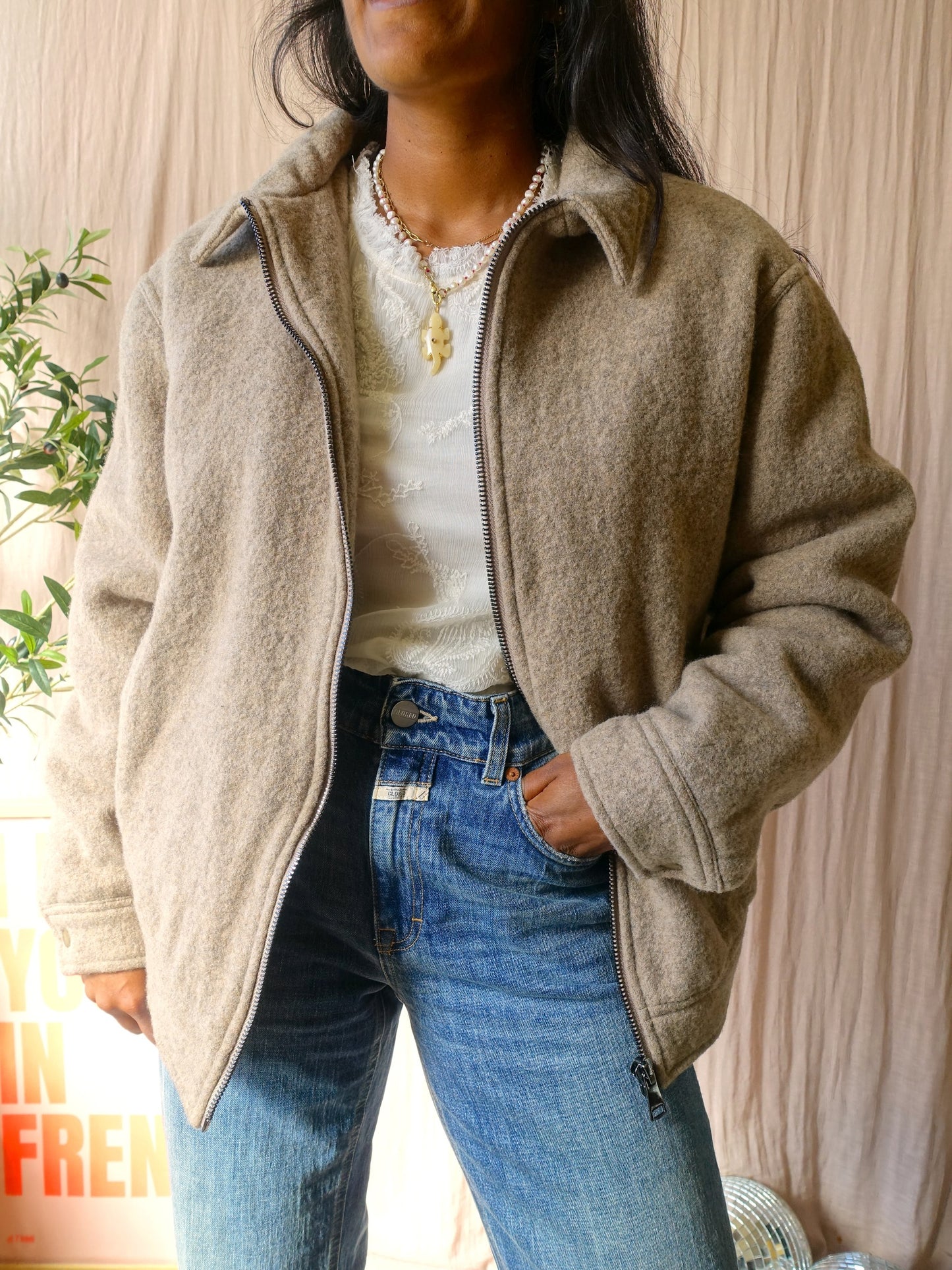 1608 WEAR wool bomber jacket oatmeal taupe