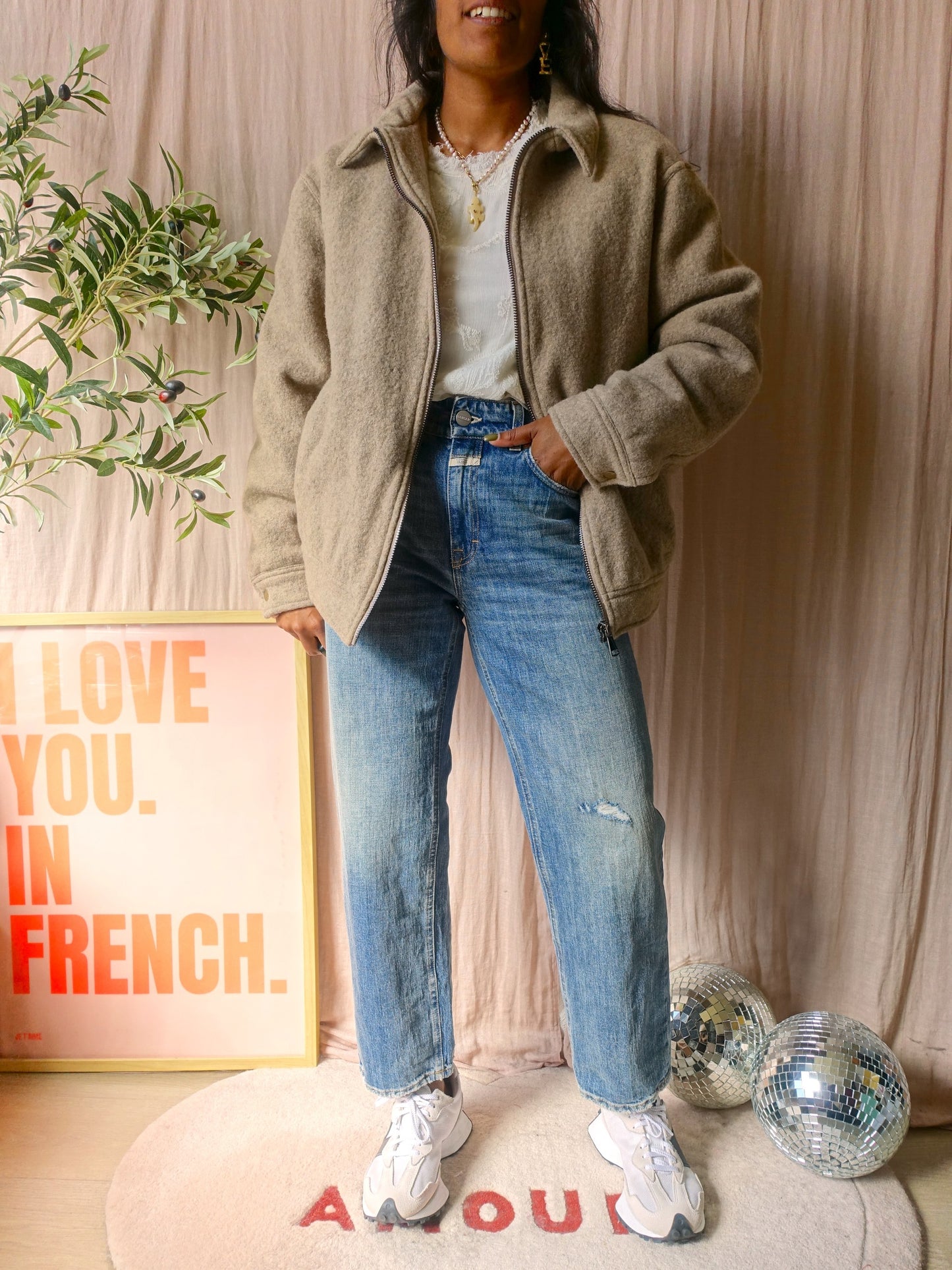 1608 WEAR wool bomber jacket oatmeal taupe