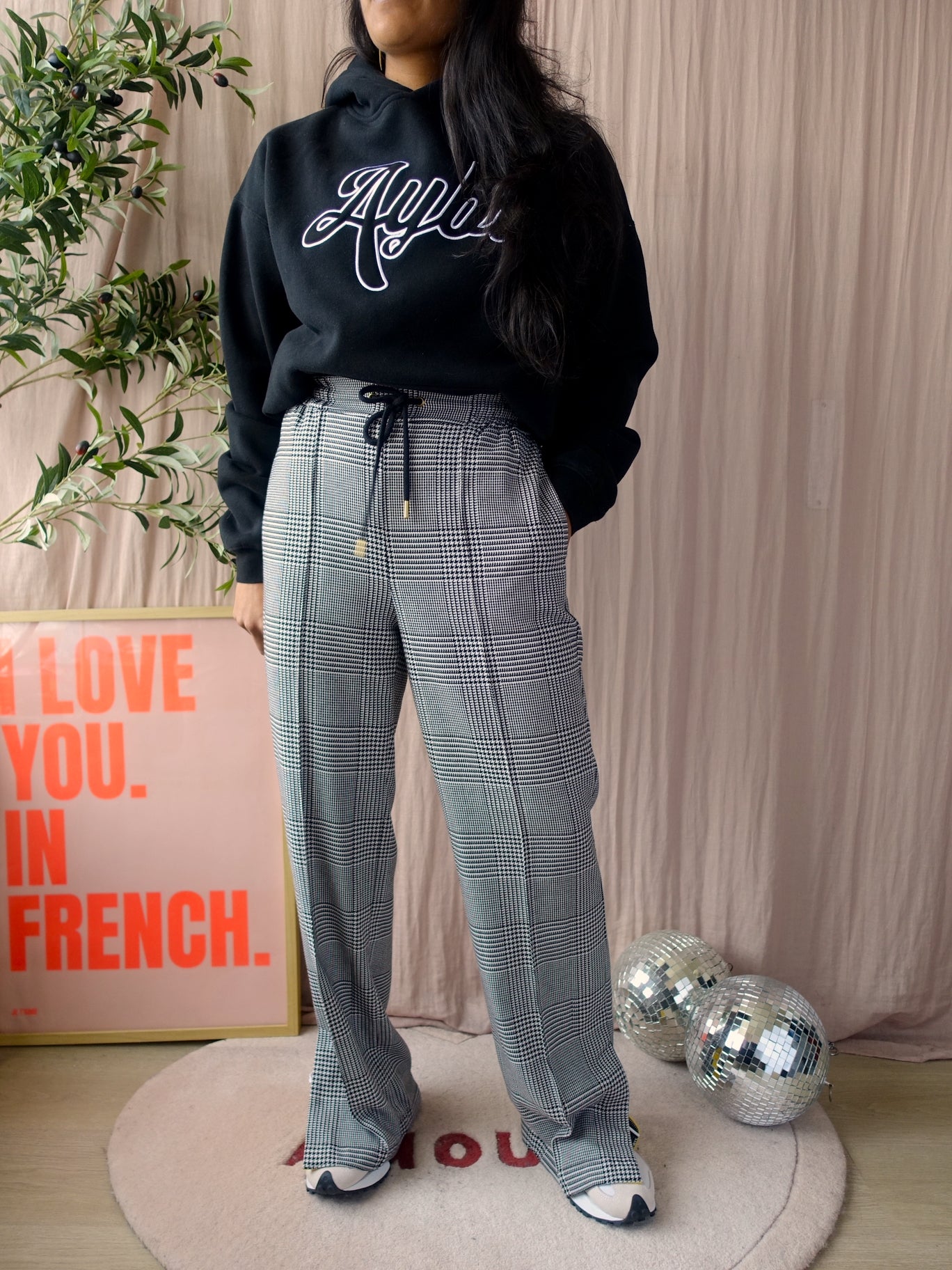 Alix the Label checkered detail pants zwart / wit