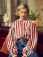 OU. Boutique poplin statement blouse wit / rood