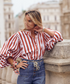 OU. Boutique poplin statement blouse wit / rood