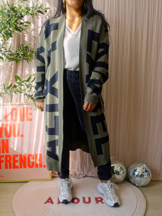 Alix the Label jacquard statement cardigan army green