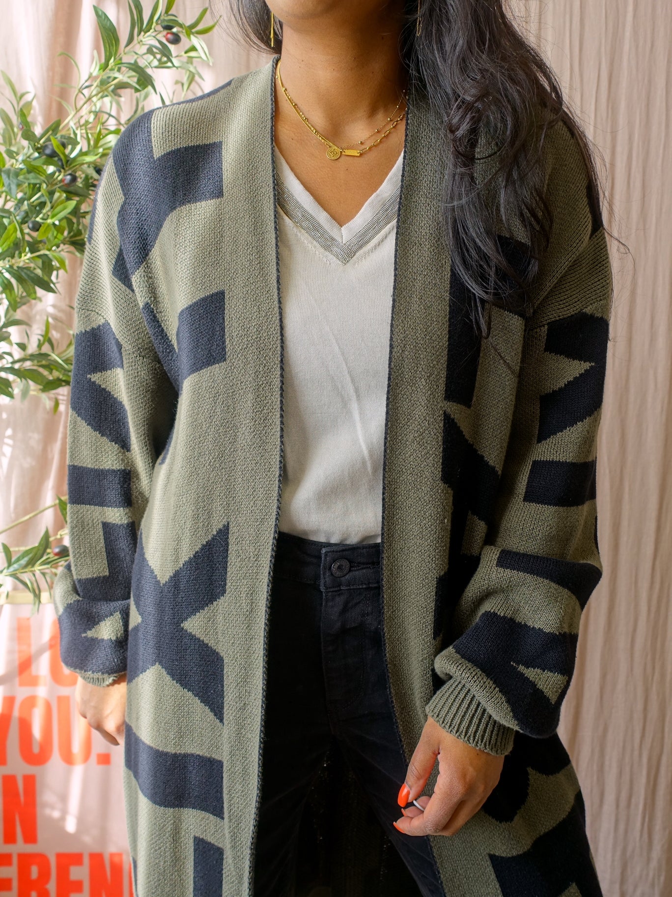 Alix the Label jacquard statement cardigan army green