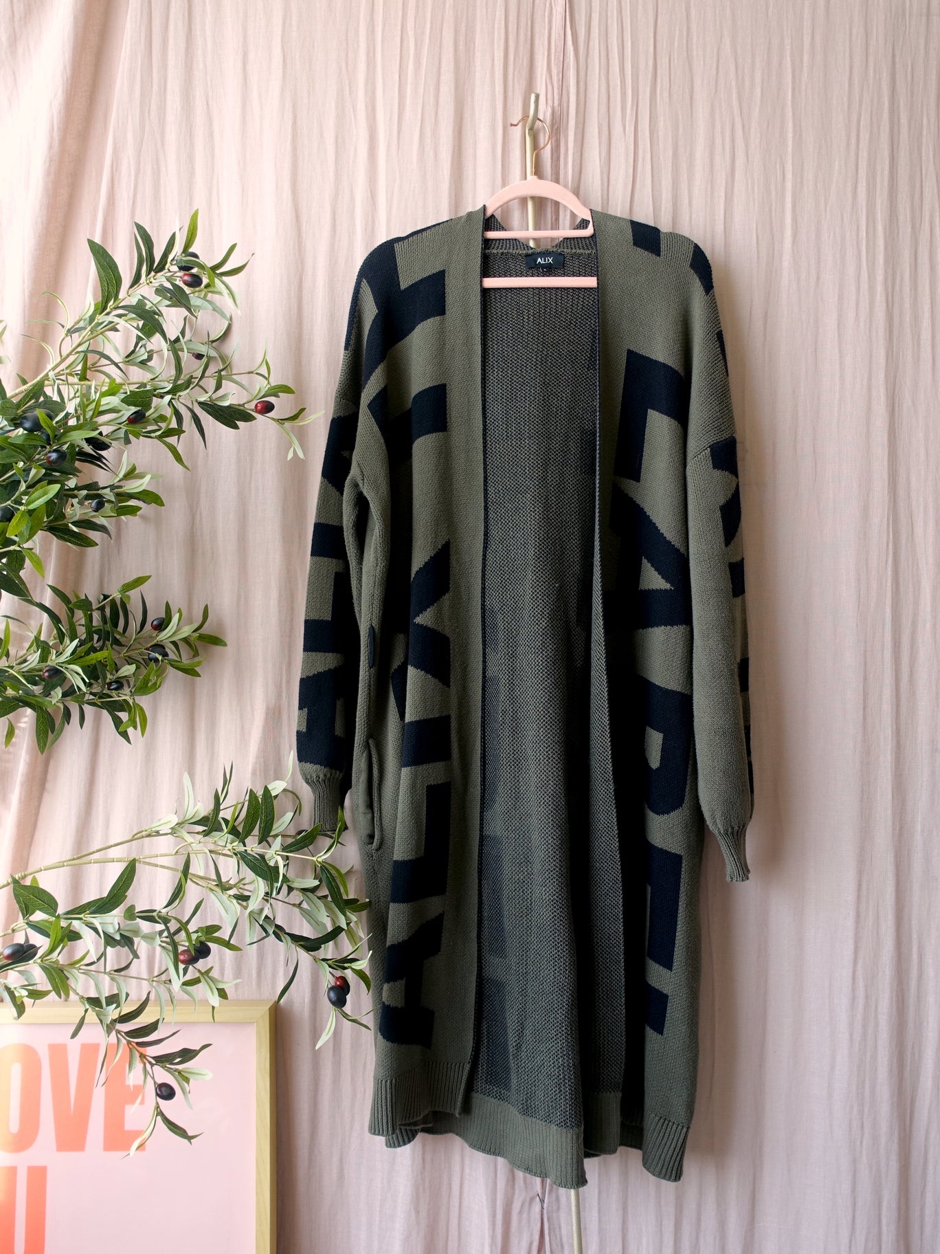 Alix the Label jacquard statement cardigan army green