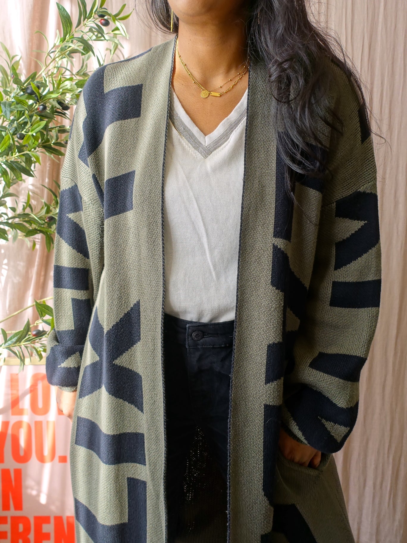 Alix the Label jacquard statement cardigan army green