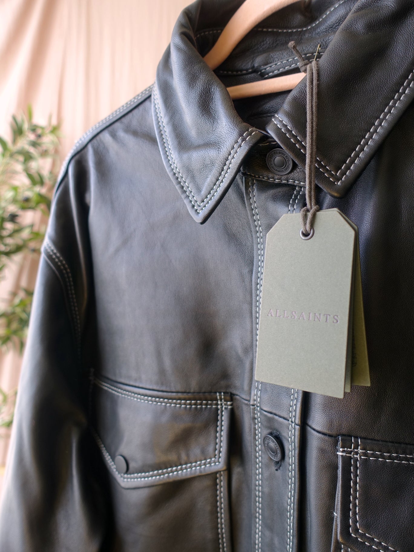 AllSaints the lily leather dress jet black