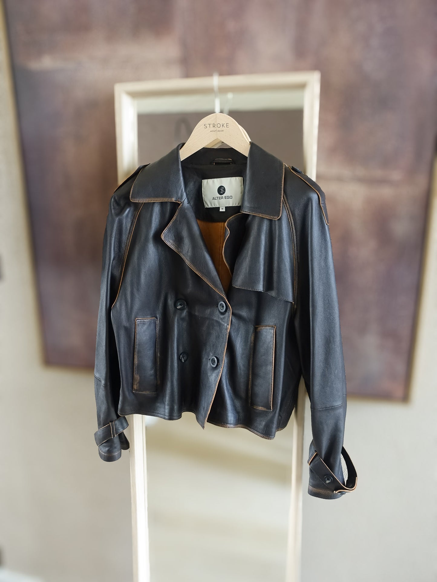 Alter Ego Florine leather jacket vintage dark chocolate brown