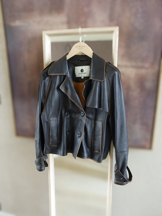 Alter Ego Florine leather jacket vintage dark chocolate brown