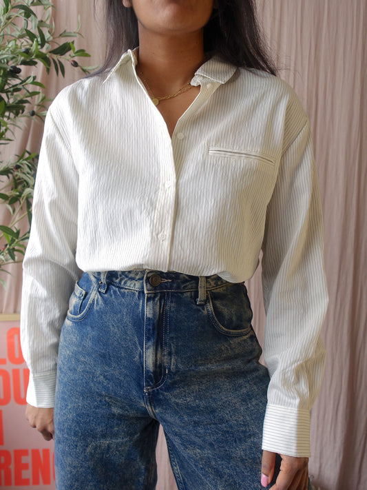 YAYA loose fit pinstripe shirt ecru