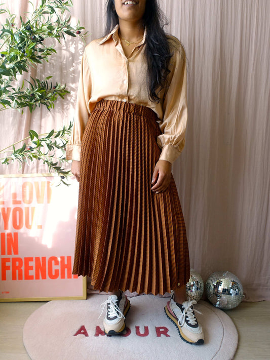 Scotch & Soda midi plissé satin rok cognac