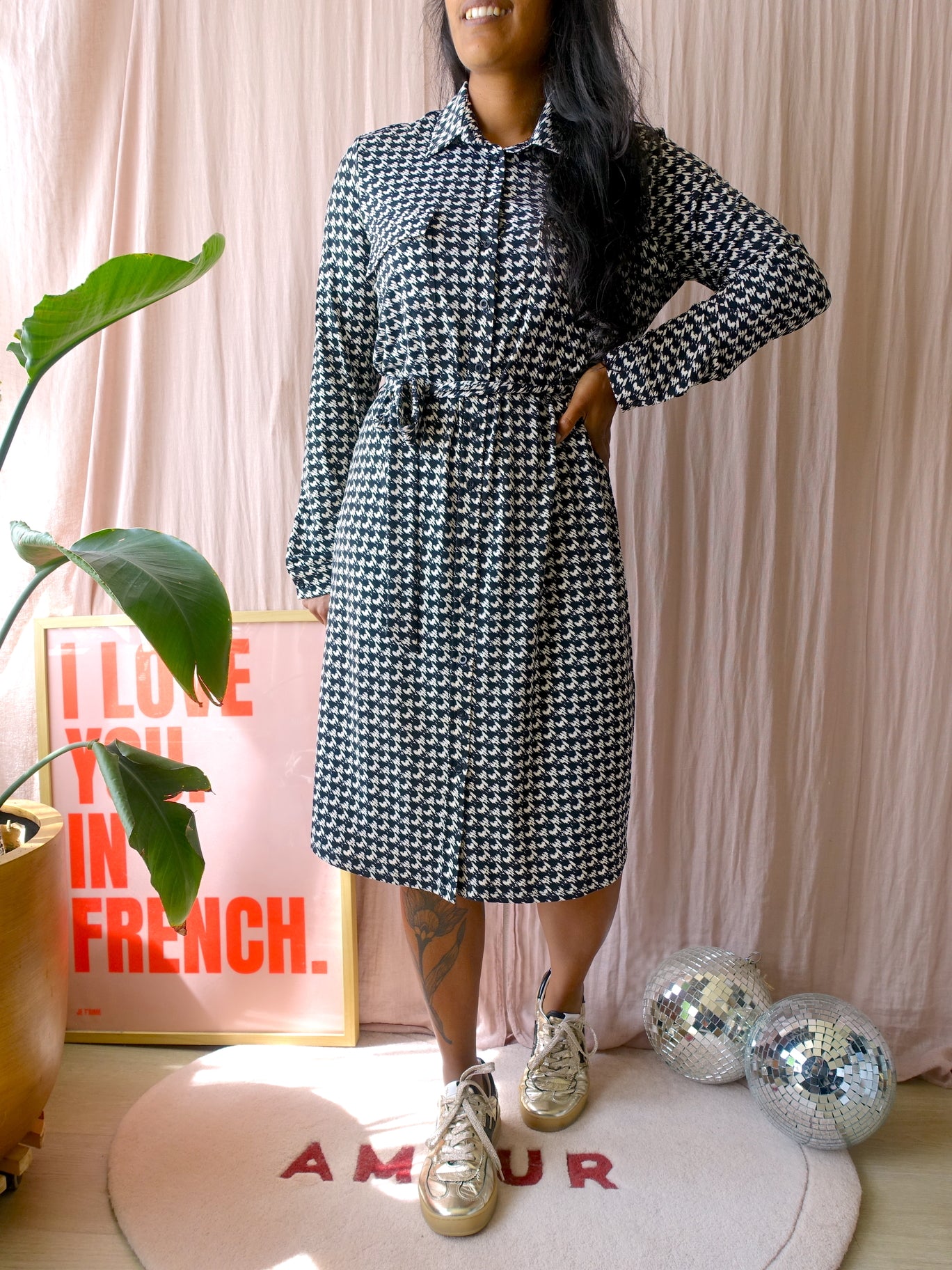 Andco woman pied de poule travel quality jurk zwart / wit