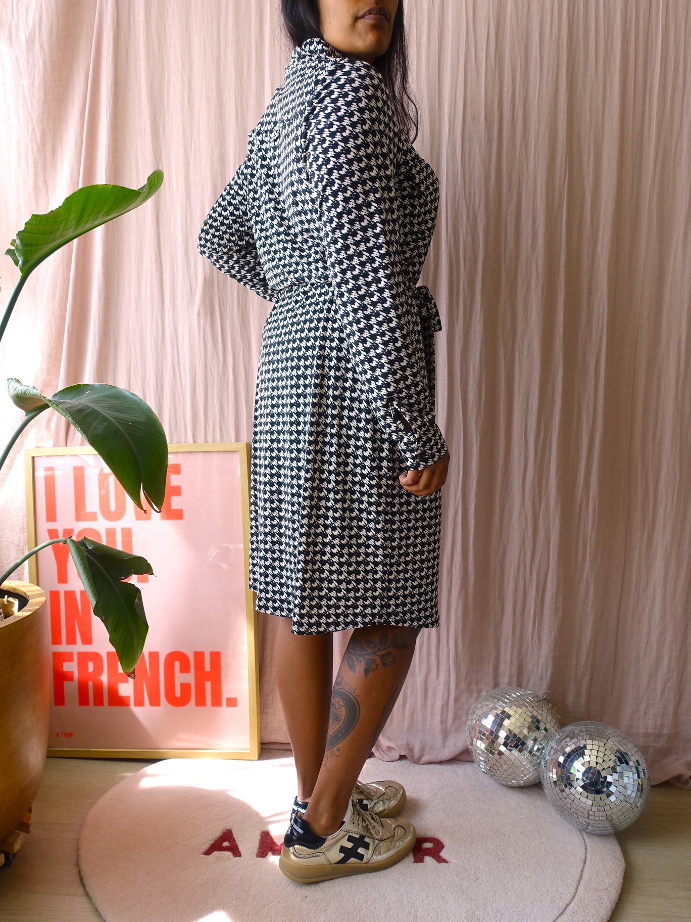 Andco woman pied de poule travel quality jurk zwart / wit