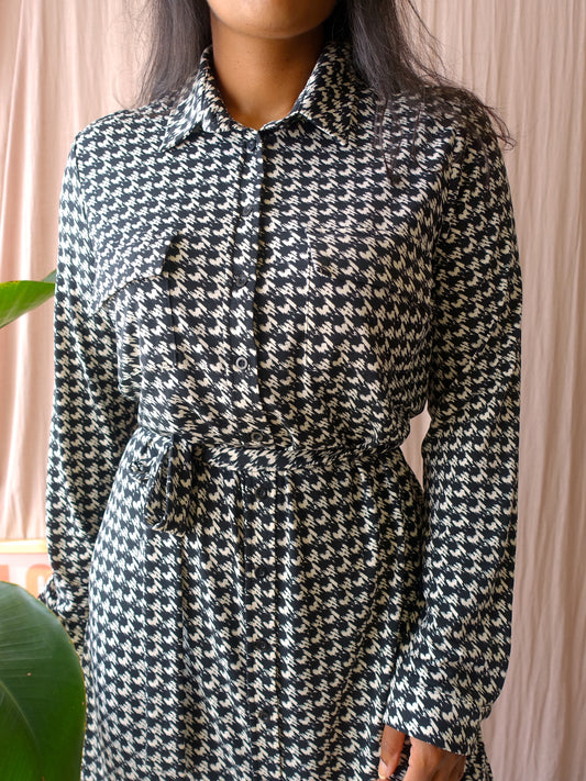 Andco woman pied de poule travel quality jurk zwart / wit