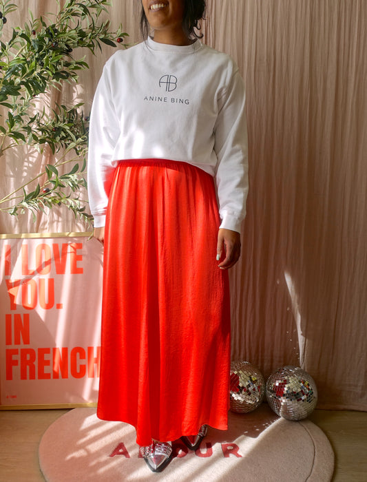 Summum high waist satin skirt bright coral