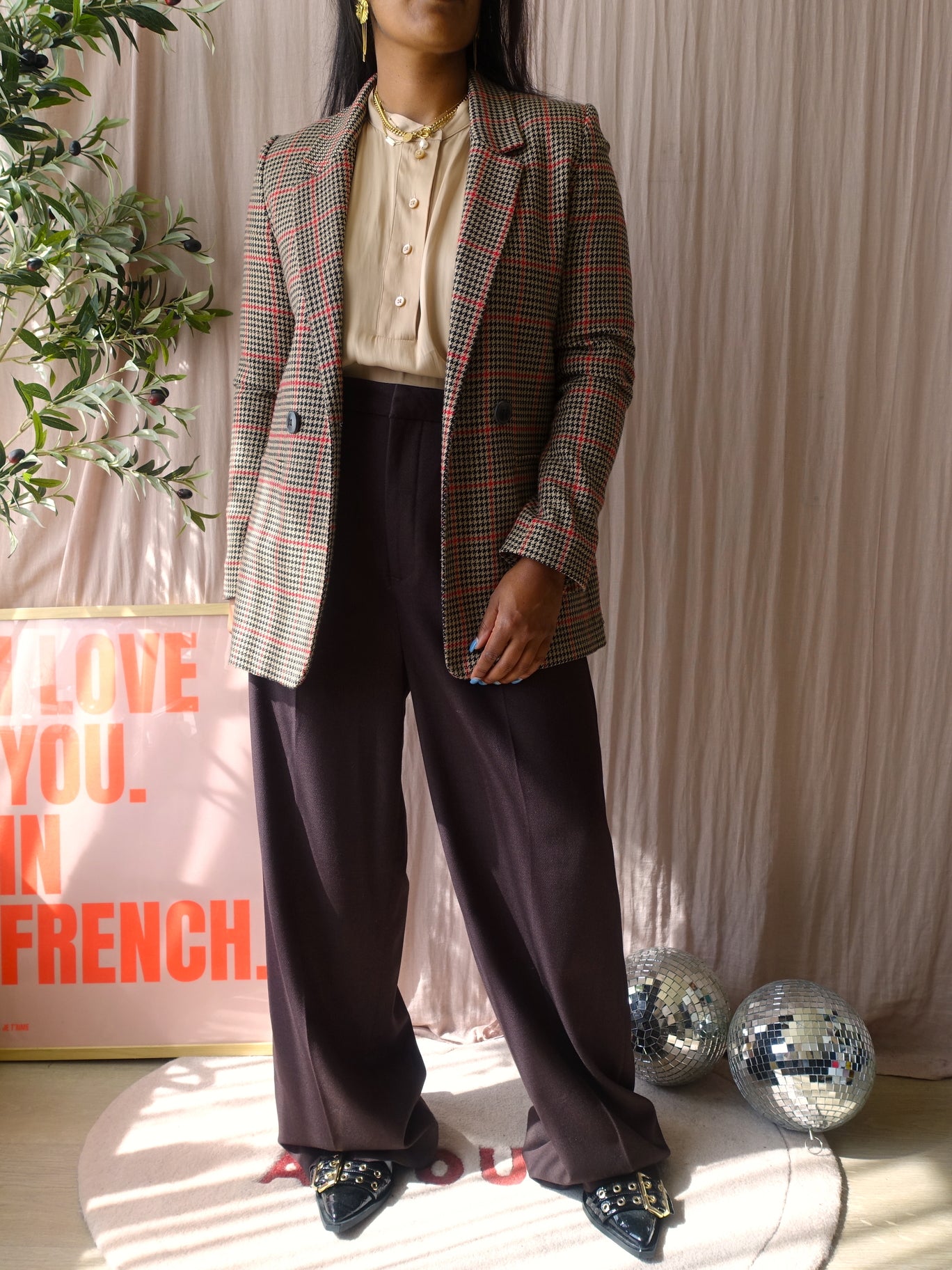 Anine Bing pied de poule blazer camel