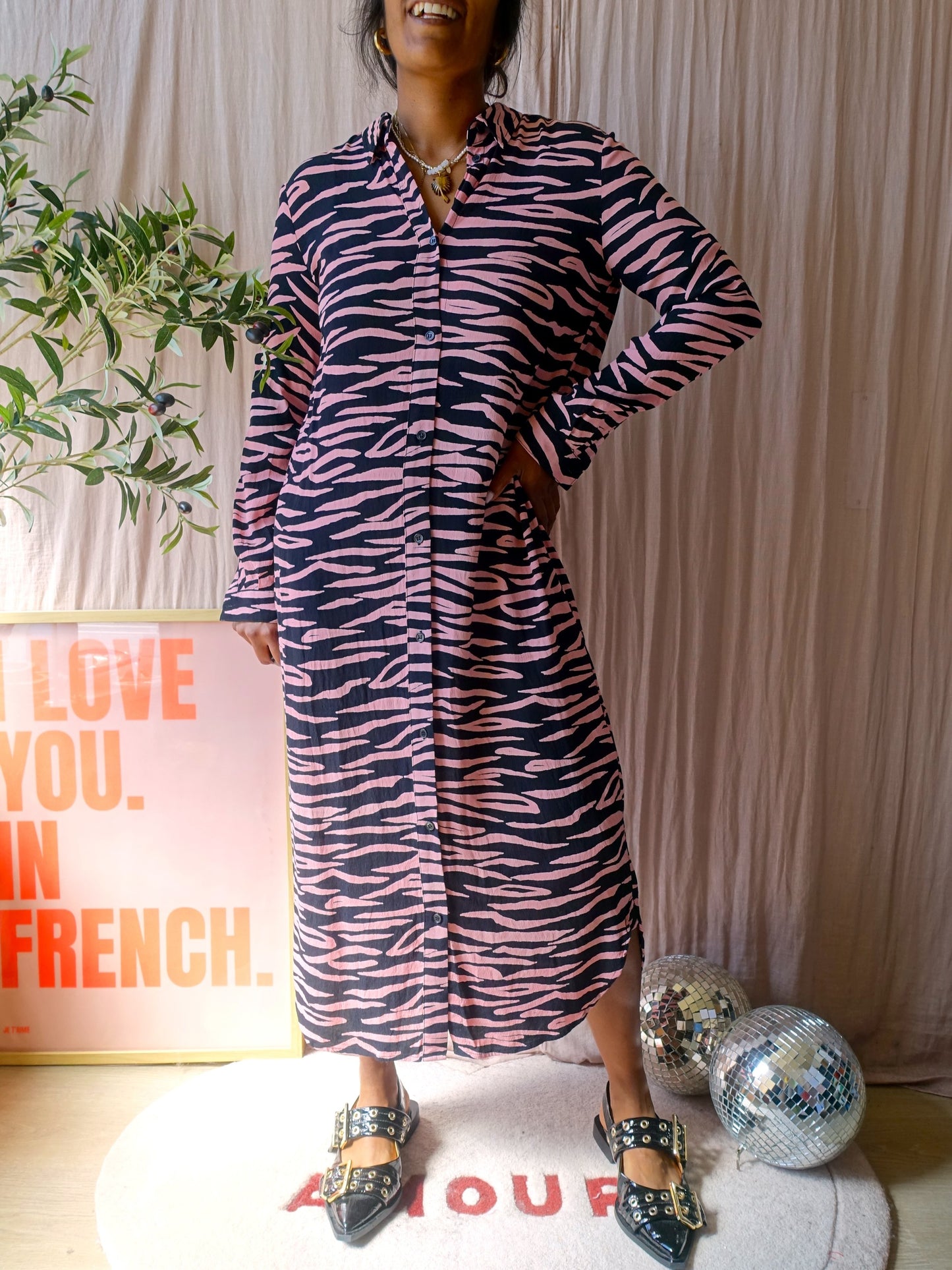 GANNI the animal print dress powder pink