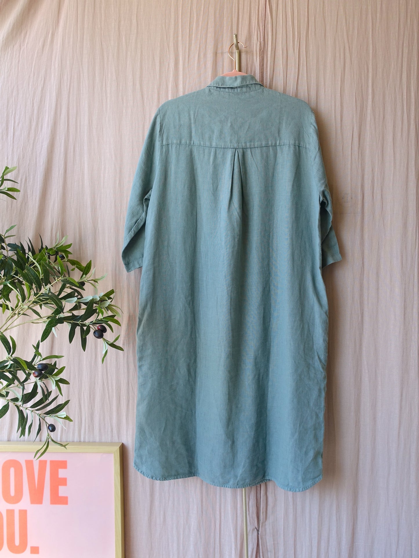 By-Bar 100% Linnen shirtdress dusty turquoise