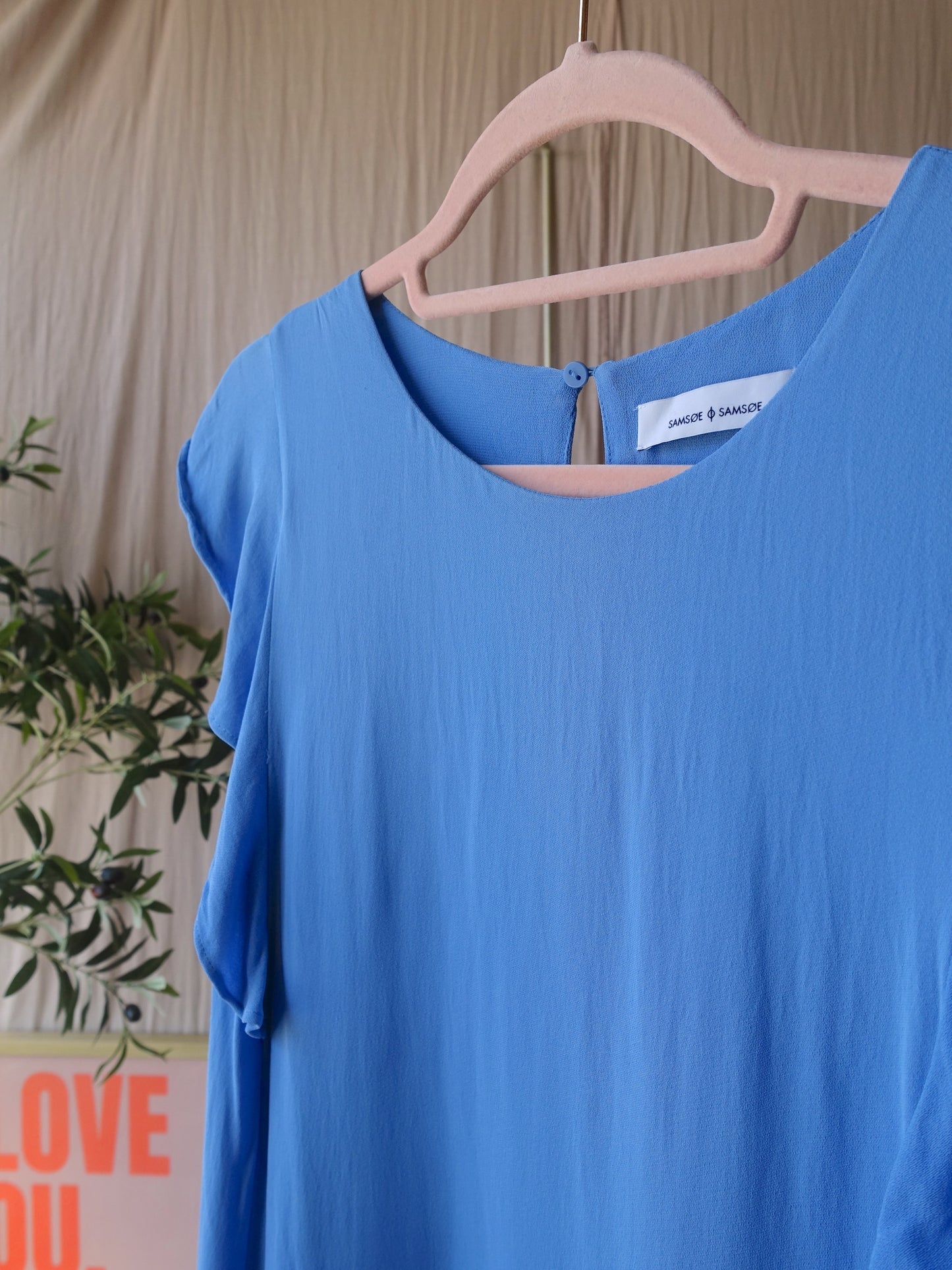 Samsøe Samsøe viscose ruches jurk silver lake blue