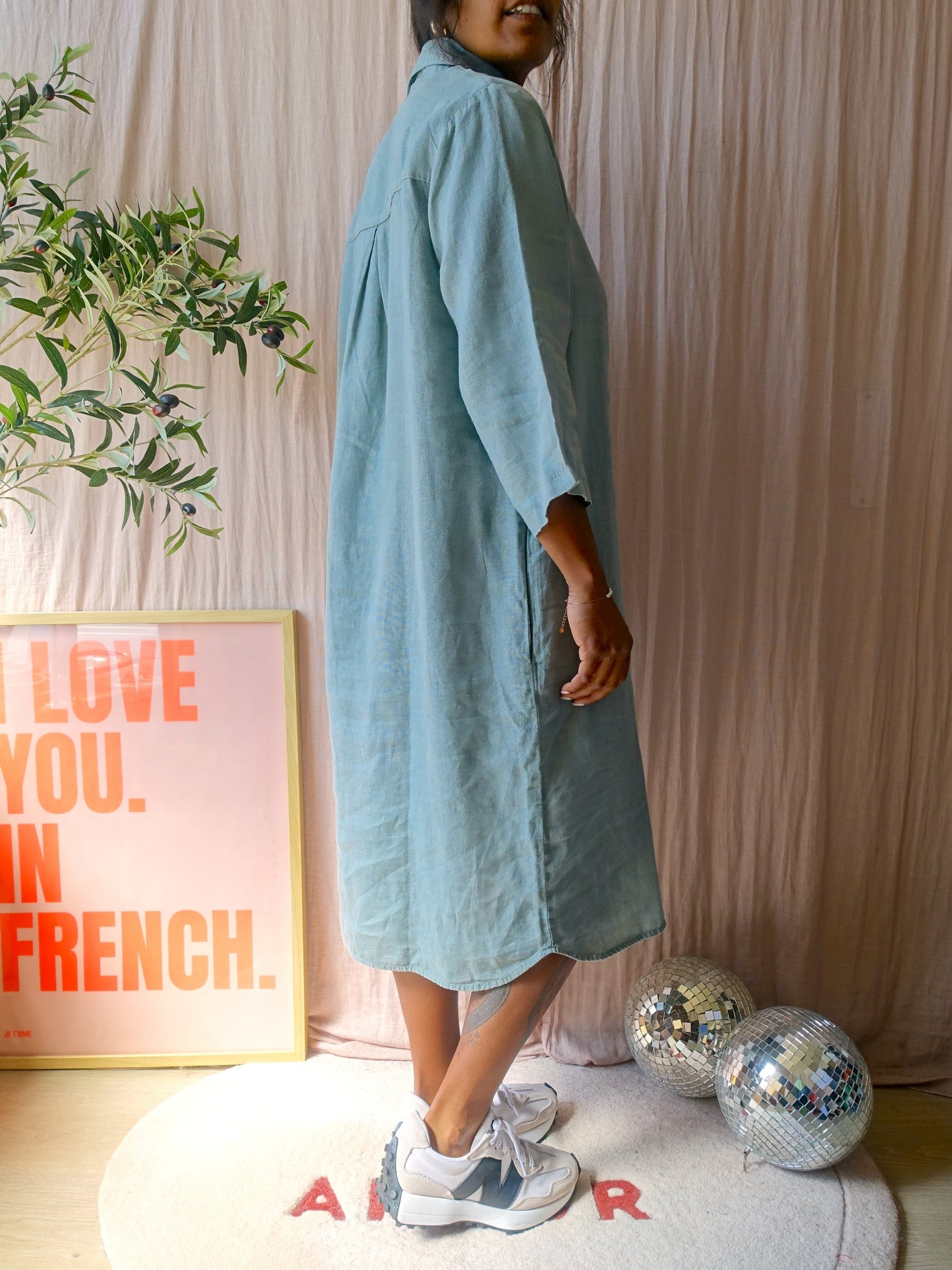 By-Bar 100% Linnen shirtdress dusty turquoise