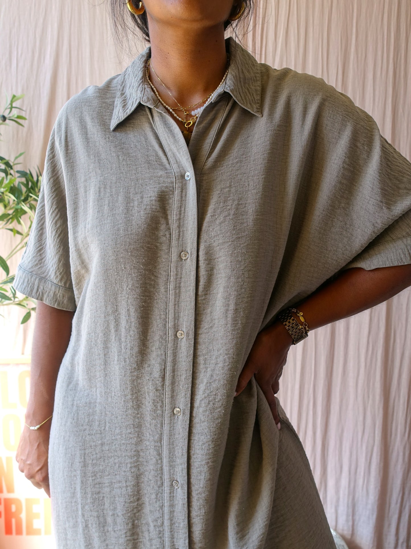 YAYA loose fit midi jurk taupe grey