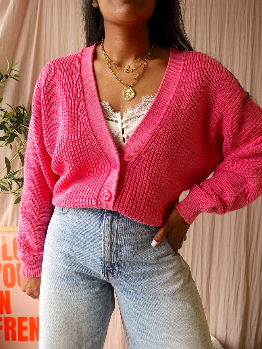 ANNA organic knit cardigan bubblegum pink