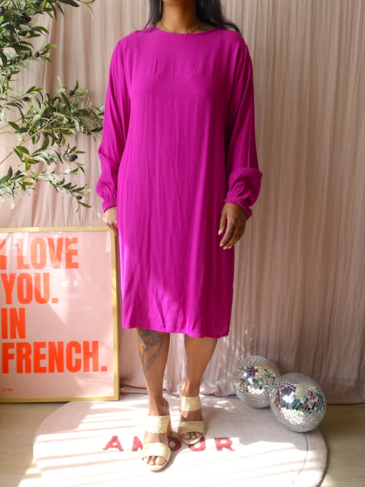 ANNA midi belted viscose jurk magenta