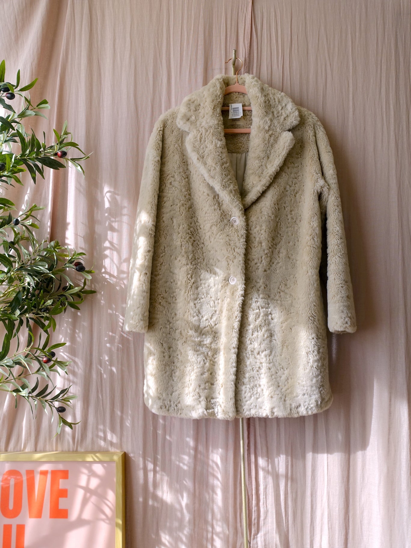 Ba&sh noe faux fur coat ecru latte