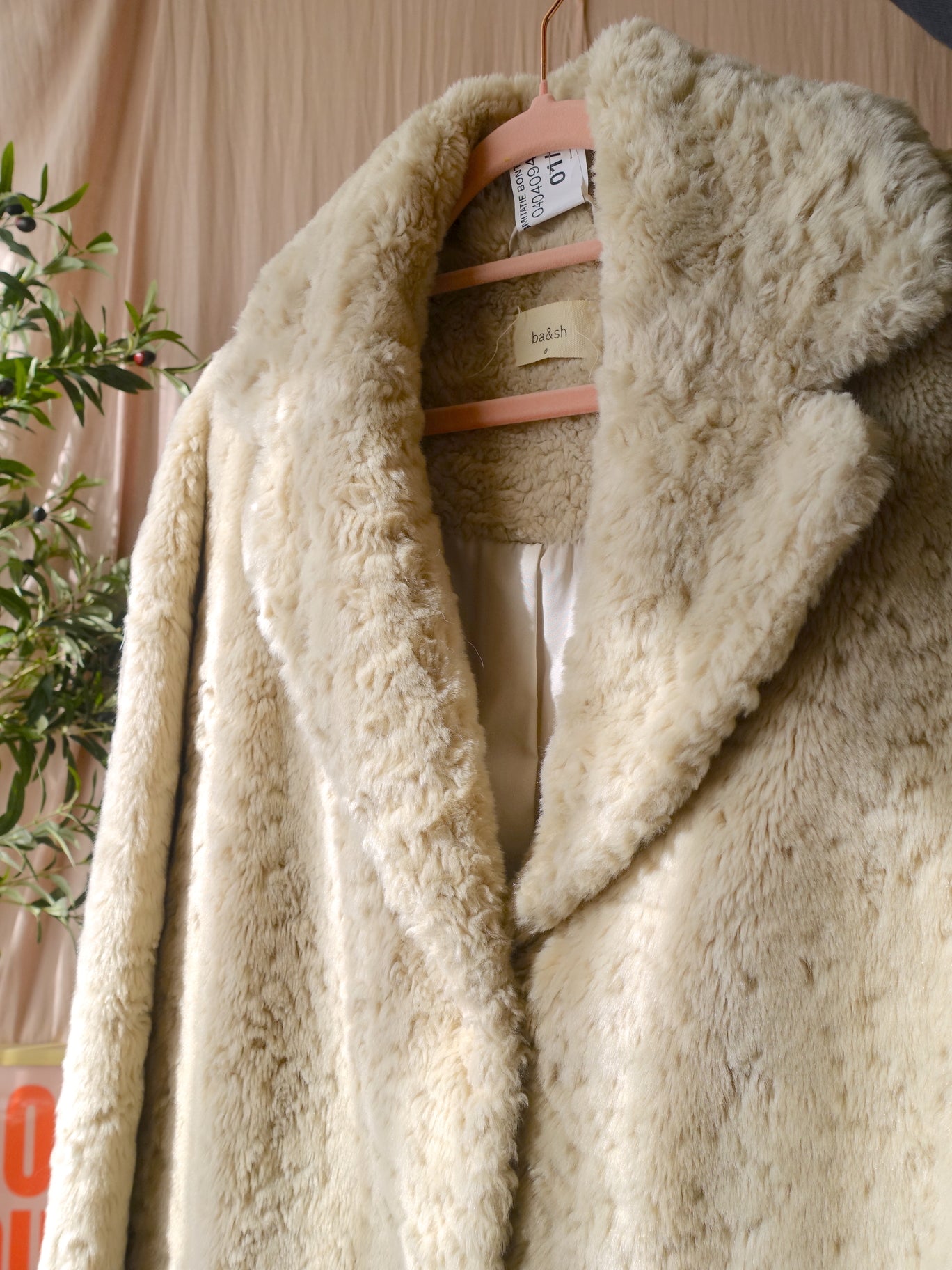 Ba&sh noe faux fur coat ecru latte