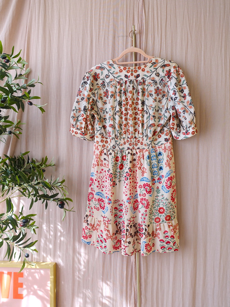 Ba&Sh floral ruffle jurk cream tan