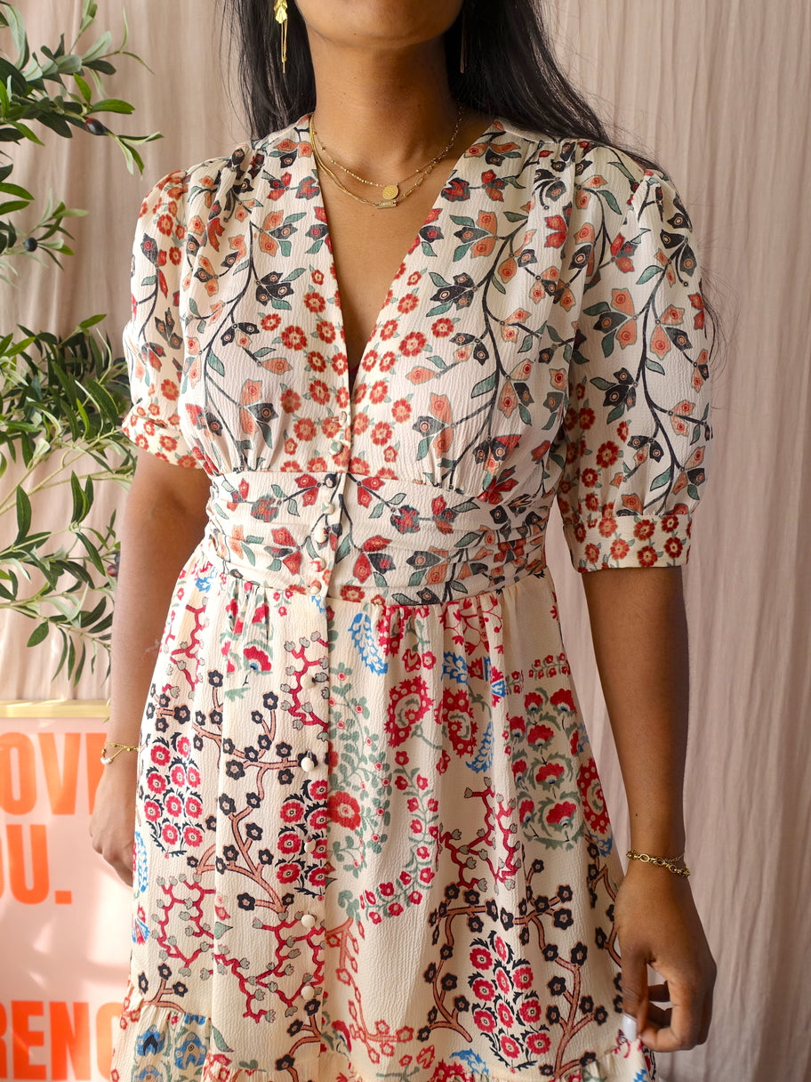 Ba&Sh floral ruffle jurk cream tan