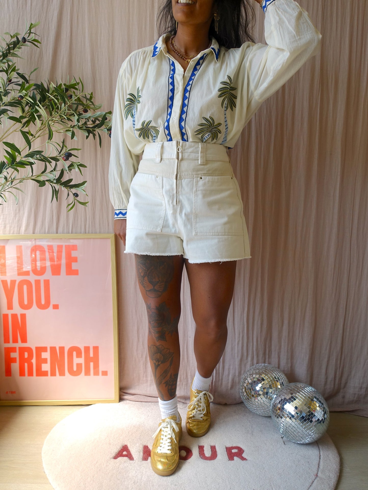 Ba&Sh Cdavid high waist denim shorts ecru