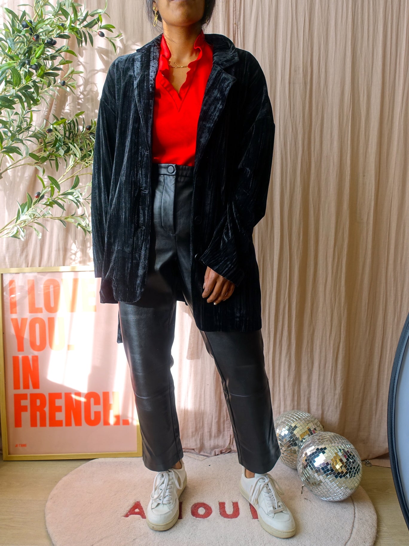 Bimba Y Lola crushed velvet relaxed fit blazer zwart