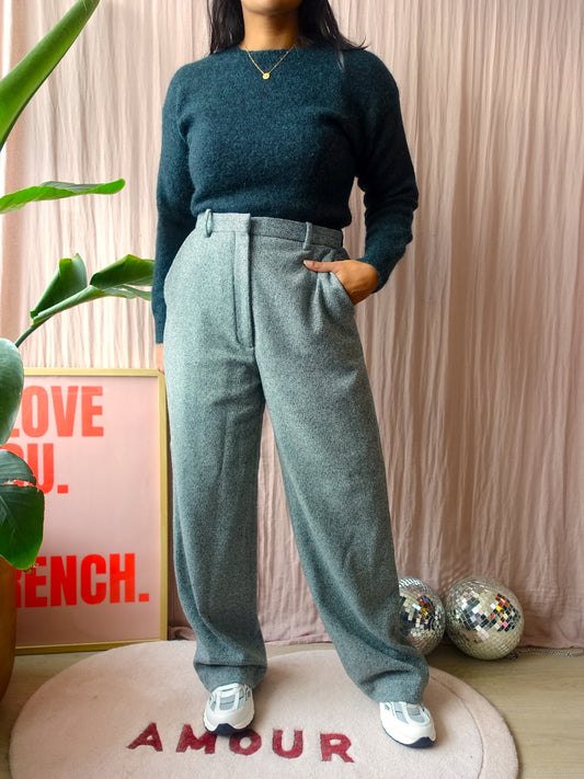 & Other Stories wide leg wool pants dark green