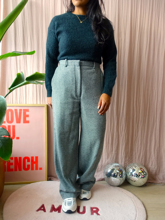 & Other Stories wide leg wool pants dark green