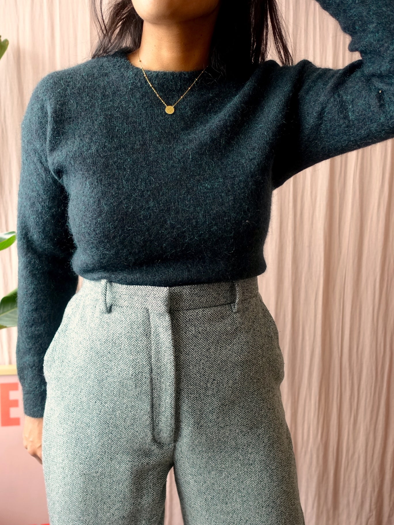 & Other Stories wide leg wool pants dark green