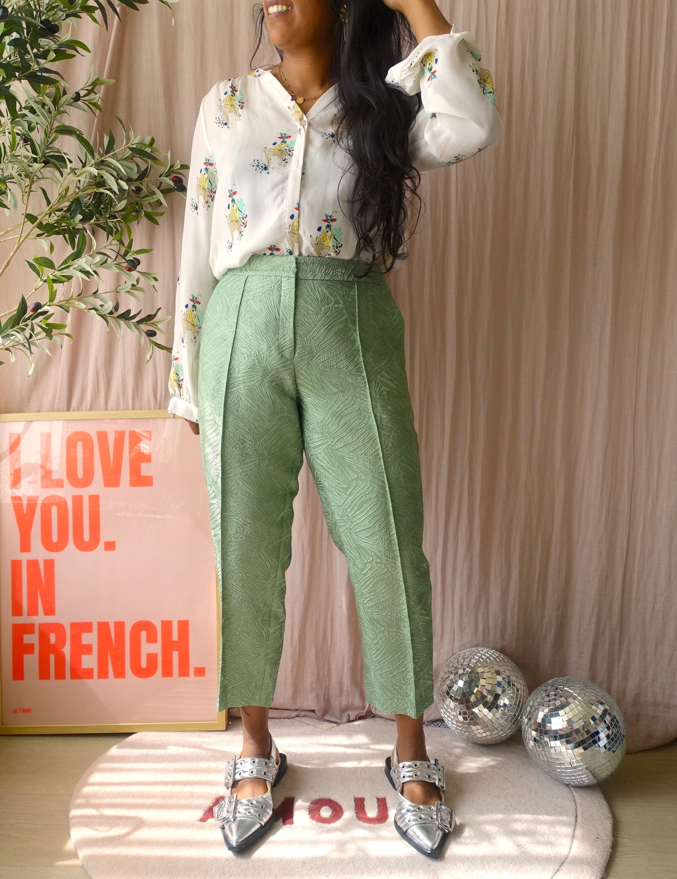 By Malene Birger Santsi jacquard trousers jade green