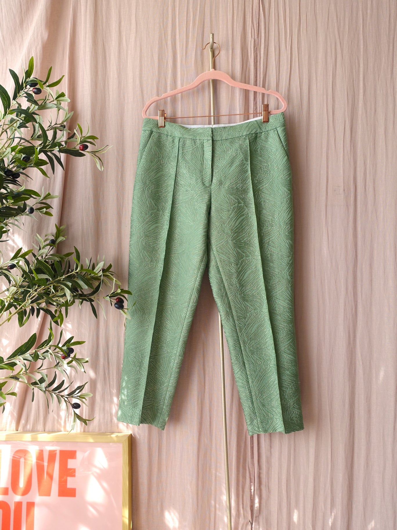 By Malene Birger Santsi jacquard trousers jade green