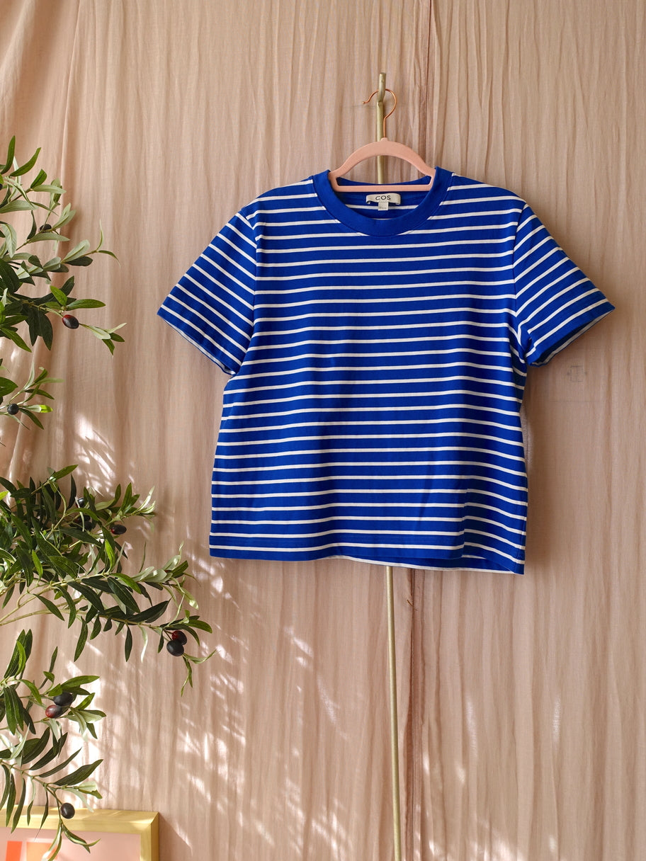 COS boxy fit striped tee royal blue / white