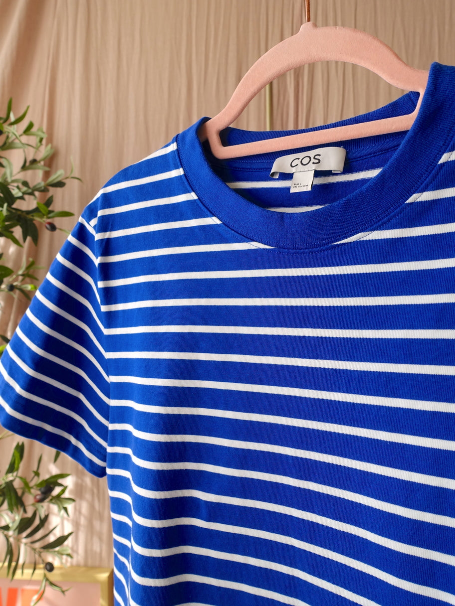 COS boxy fit striped tee royal blue / white