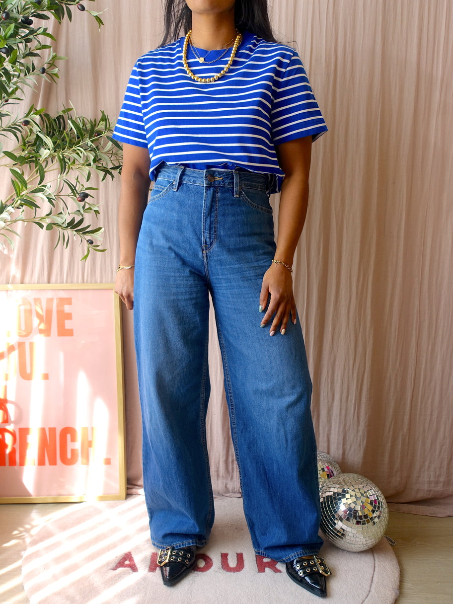 COS boxy fit striped tee royal blue / white