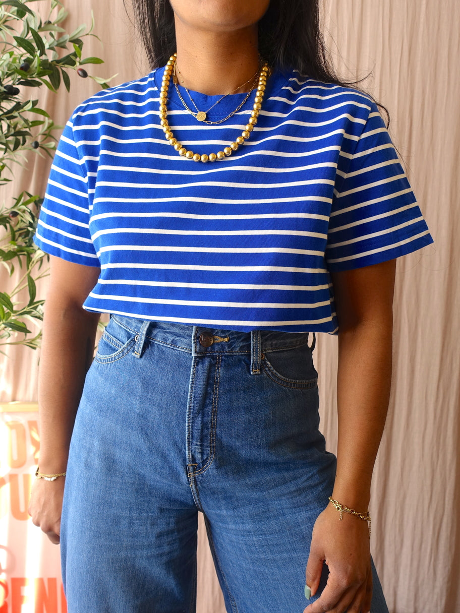 COS boxy fit striped tee royal blue / white