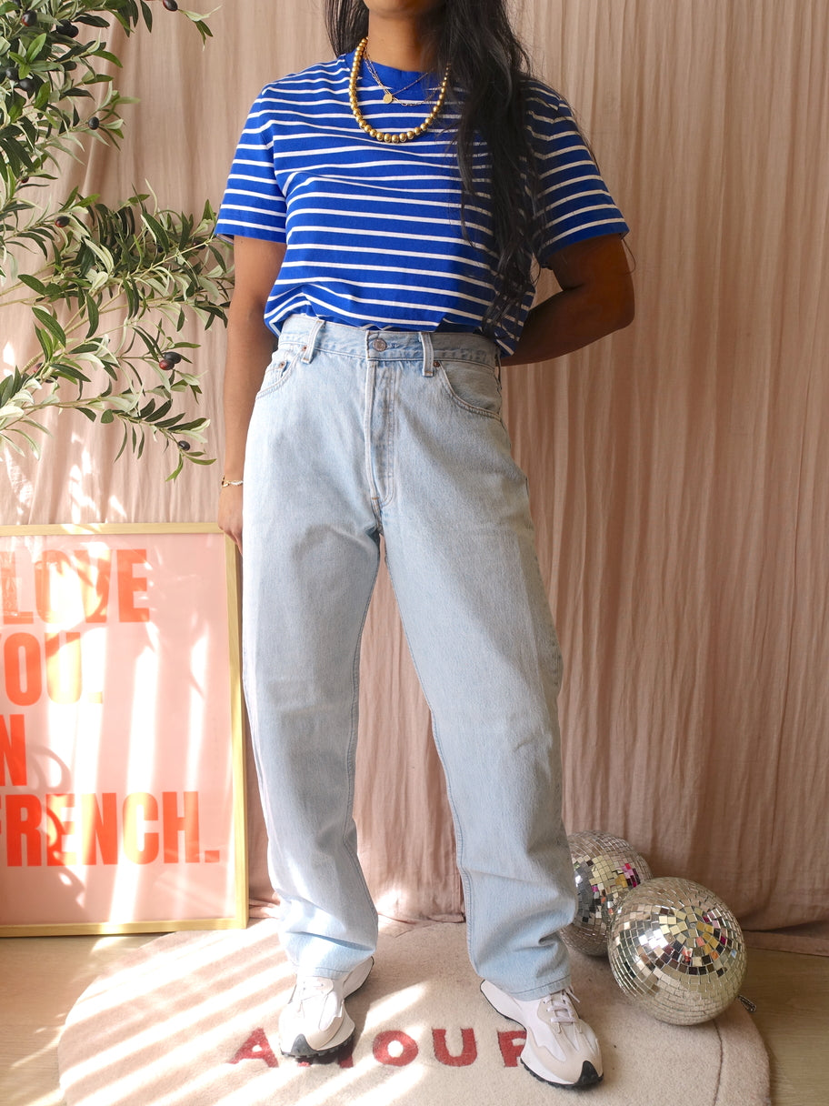 COS boxy fit striped tee royal blue / white