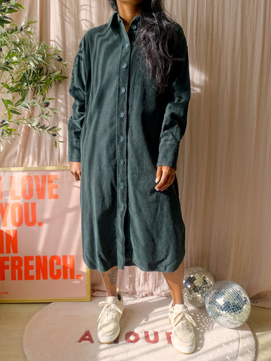 COS relaxed fit midi corduroy jurk forest