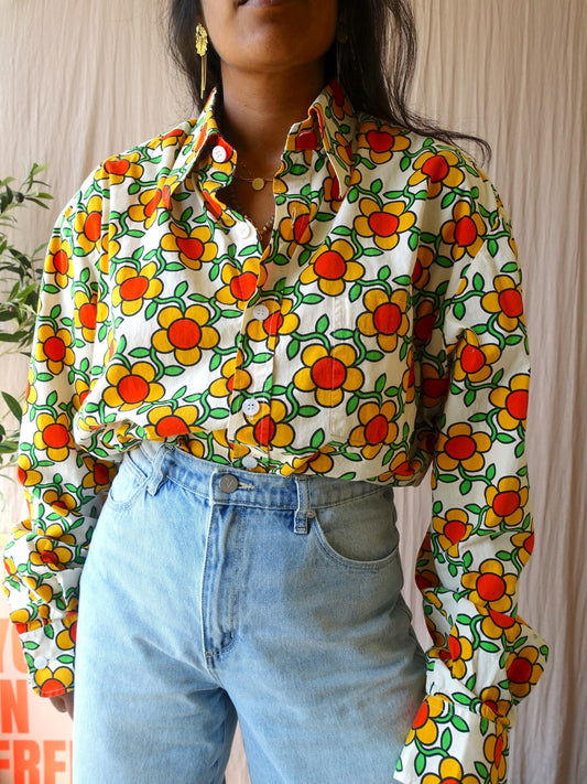 Chenaski retro flower poplin cotton shirt