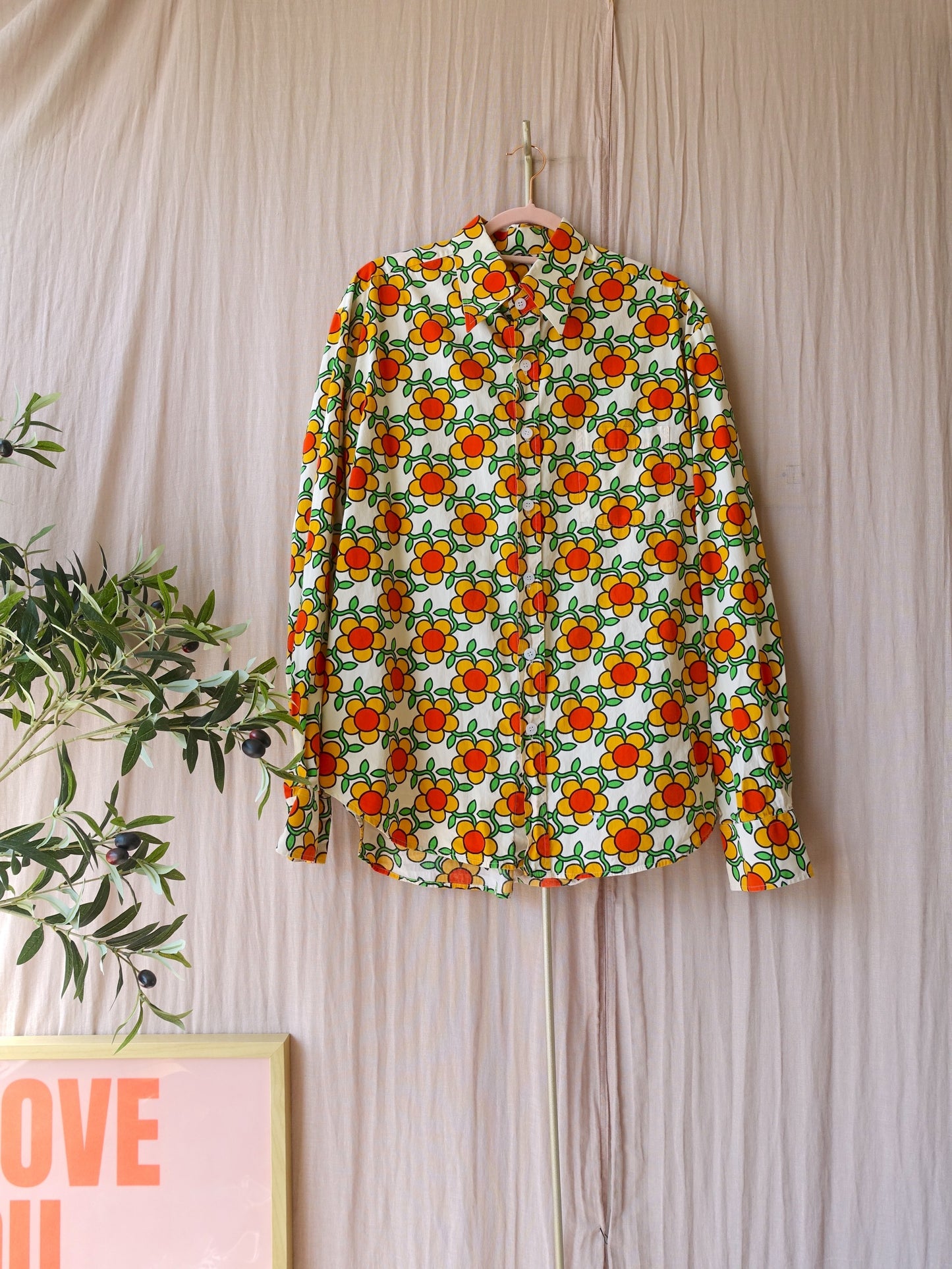 Chenaski retro flower poplin cotton shirt