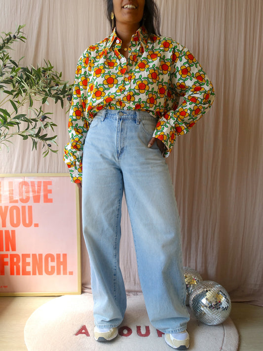 Chenaski retro flower poplin cotton shirt