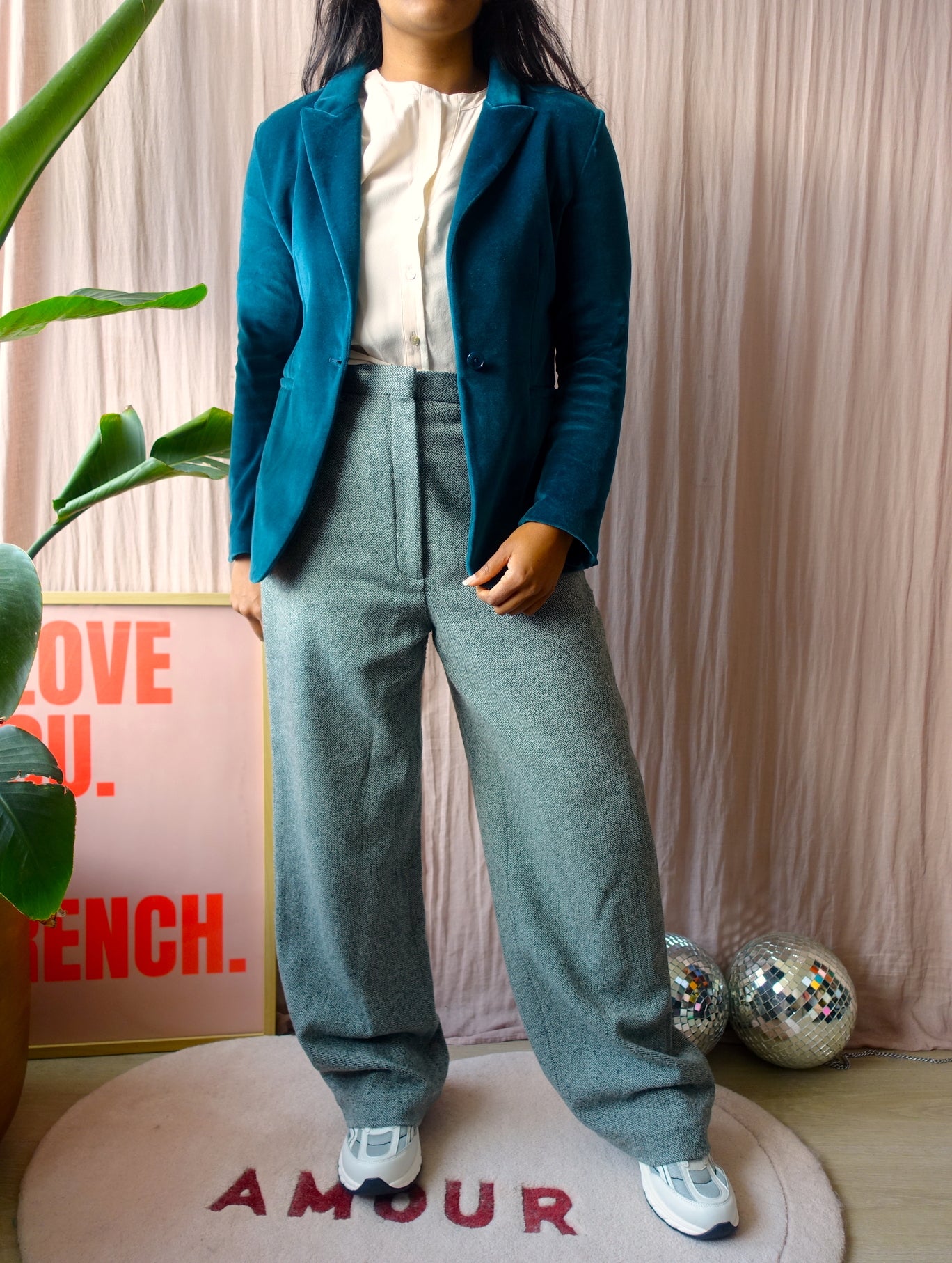 & Other Stories wide leg wool pants dark green