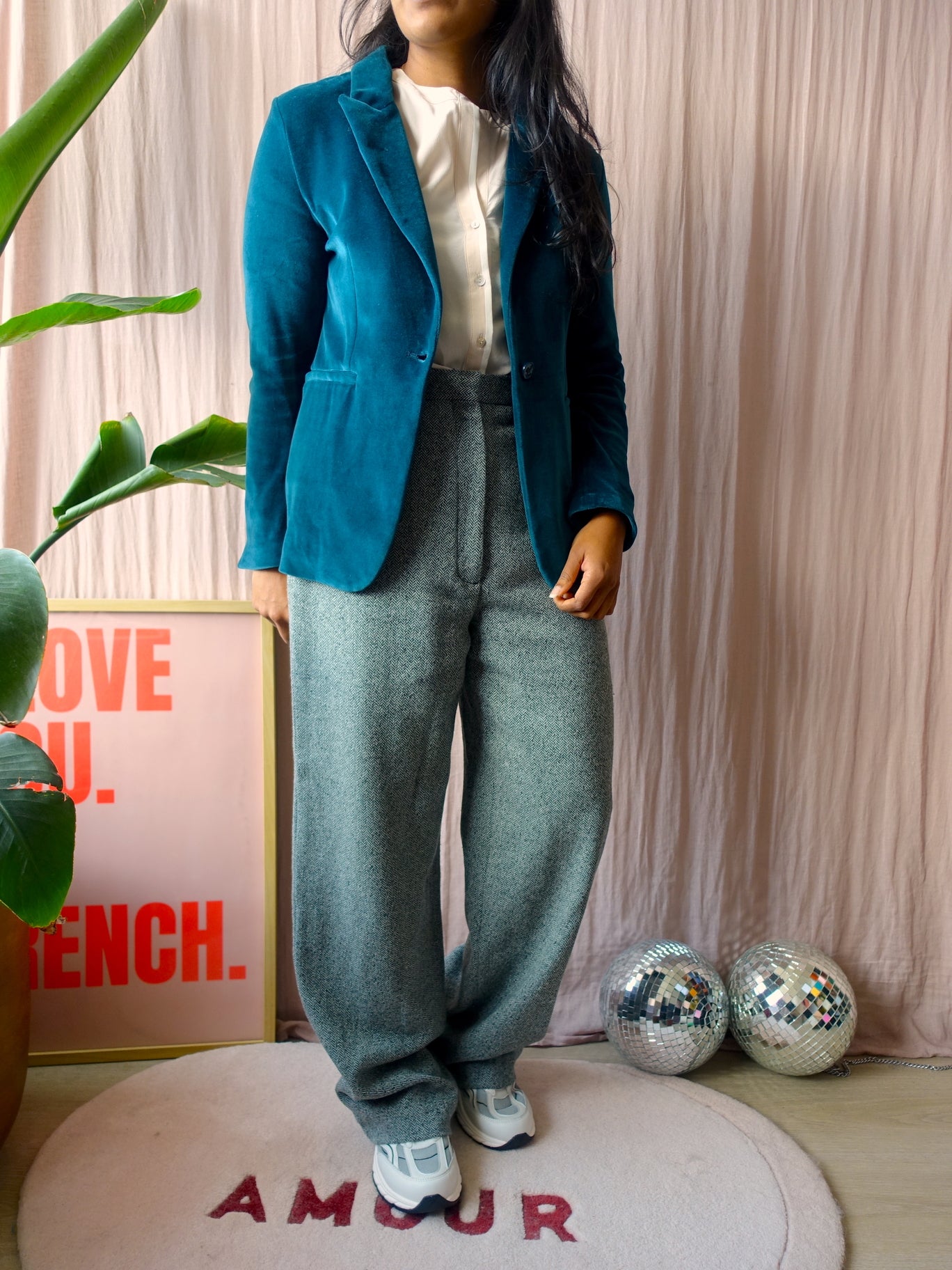 & Other Stories wide leg wool pants dark green